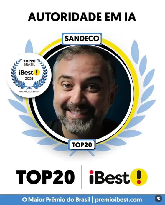 Canal Sandeco entre os Top 20 do prêmio iBest 2026 na categoria Autoridade em IA